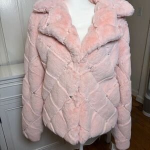 New York & Company Light Pink Soft Fluffy Faux Fur Valentines Jacket